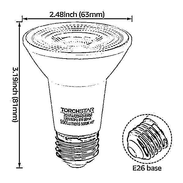 TORCHSTAR P-series 8W PAR20 LED Bulb - 2700K/3000K/4000K/5000K