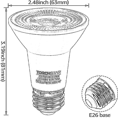 TORCHSTAR E-series 6.5W PAR20 LED Bulb - 2700K/3000K/4000K/5000K