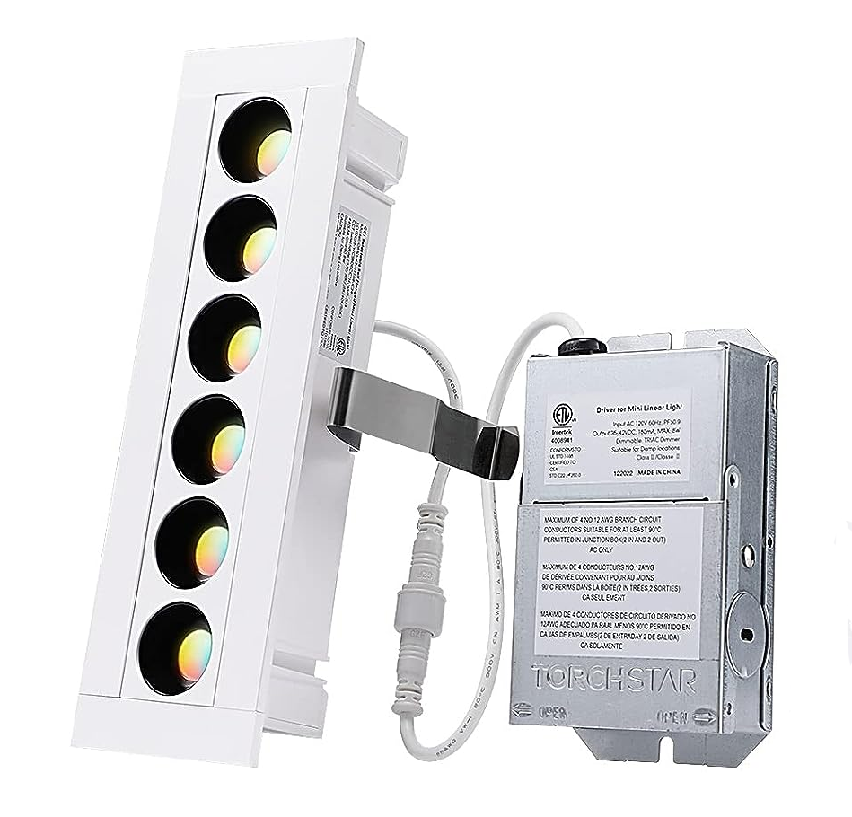 LumaLine — z1506  7"  8W  5CCT  34° Deep Cup Anti-Glare   CRI 90 Dimmable  LED Recessed Linear Light  With J-Box  Plastic Housing