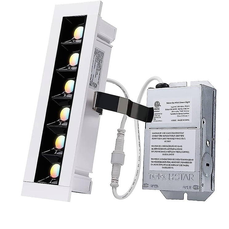 LumaLine — z1507 7"  8W  5CCT  48° Grille Anti-Glare   CRI 90 Dimmable  LED Recessed Linear Light  With J-Box  Plastic Housing