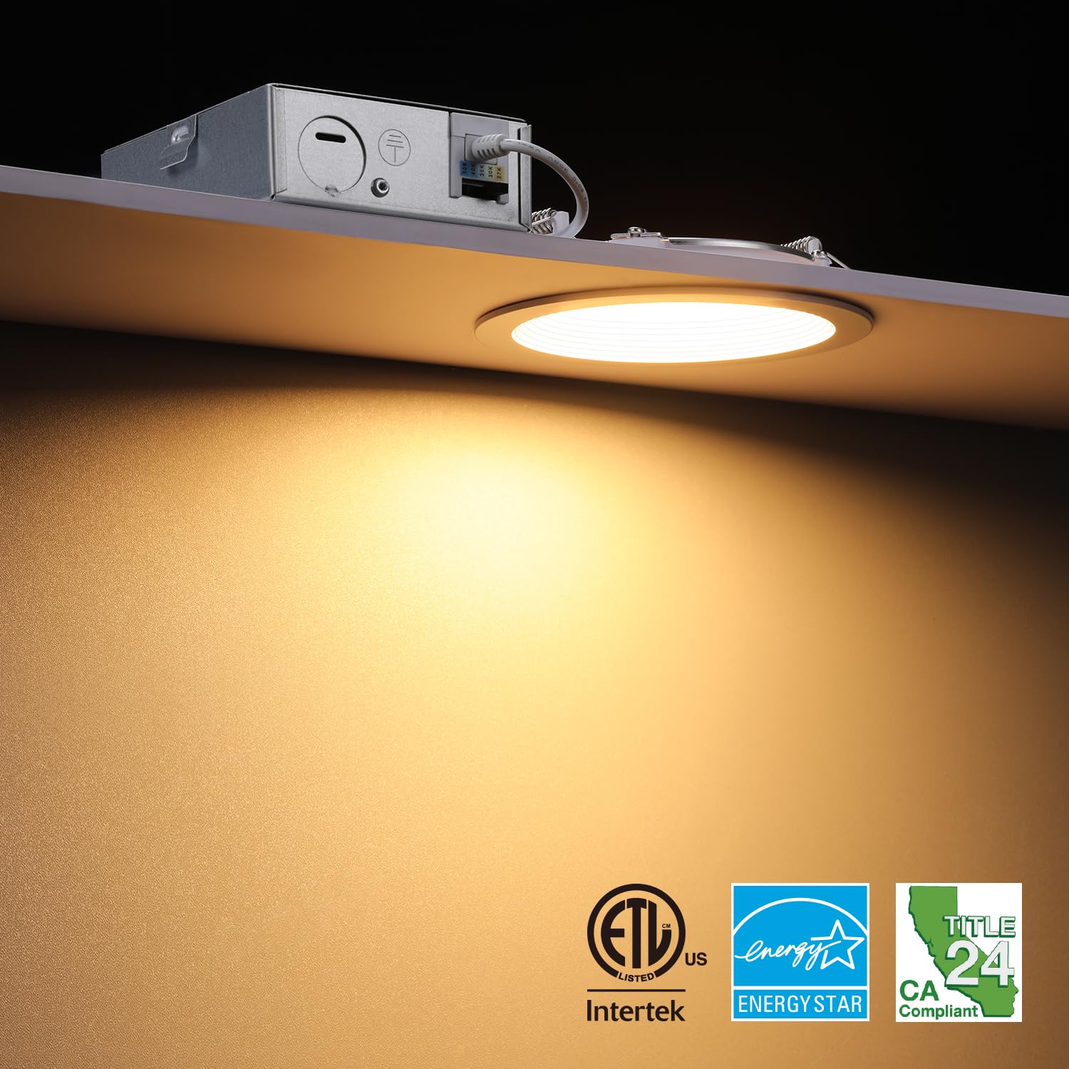 TORCHSTAR Baffedge 4" Low-profile Glare-free Canless LED Recessed Light - 10W Dimmable with Baffle Trim 1" Thick